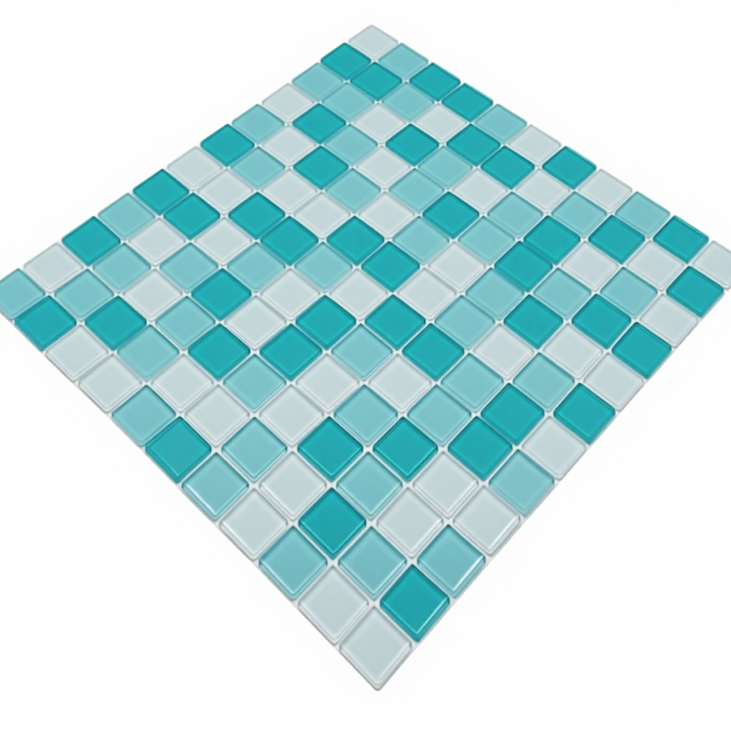 Modern Blue Square Glass Mosaic for Swimming Pool Tiles Bathroom Tiles Glossy Surface