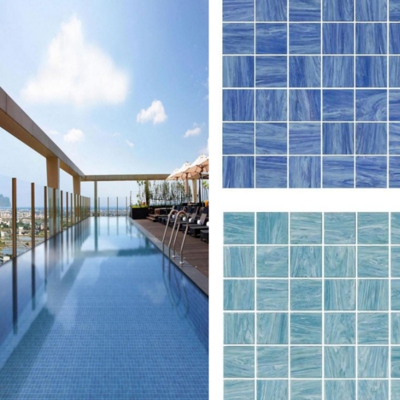 Hot Sale Square Tiles Mix Size Glass Glossy Mosaic for Swimming Pool Tile Bathroom