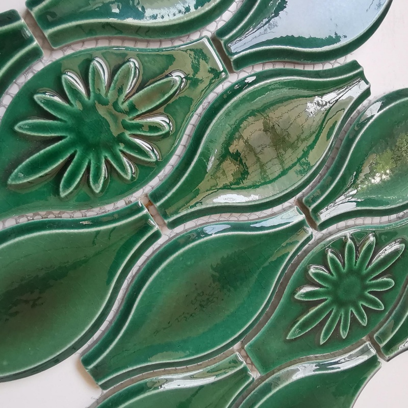 Factory High Quality Sector Glossy Glazed Grey Bathroom Ceramic Mosaic for Kitchen Backsplash Wall Decoration Mosaic Tile