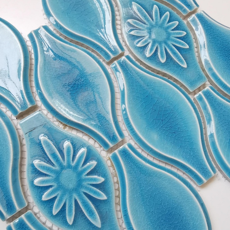 Factory New Design Porcelain Dark Blue Strip Glossy Fish Scale Mosaic Ceramic Swimming Pool Mosaic Bathroom Mosaic