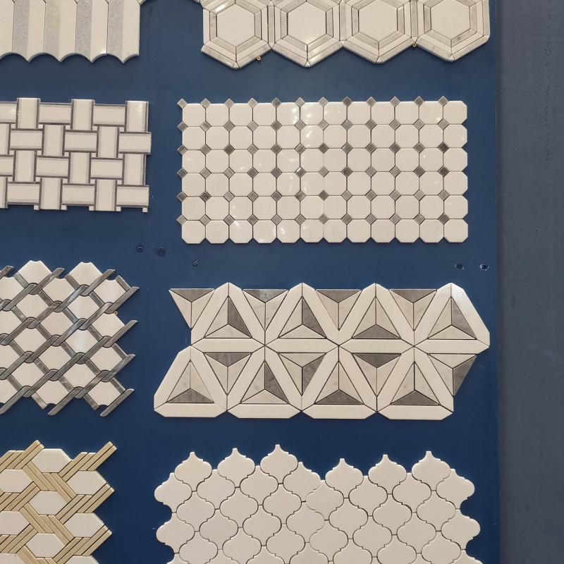 Waterjet Cutting Marble Mosaic Wall Tile for Bathroom Living Room Nature Stone Black and White Waterjet Marble Mosaic Tile