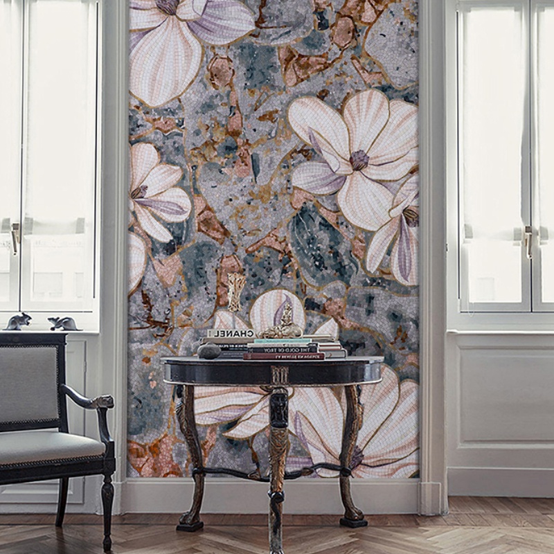 Decorative Flower Mosaic Mural Dining Room Wall Tiles Handmade Glass Mosaic Tile