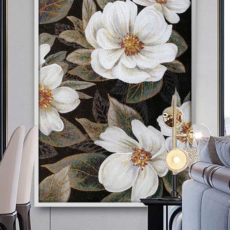 Flowers Mural Art Glass Mosaic Wall Patterns for Wall Decor