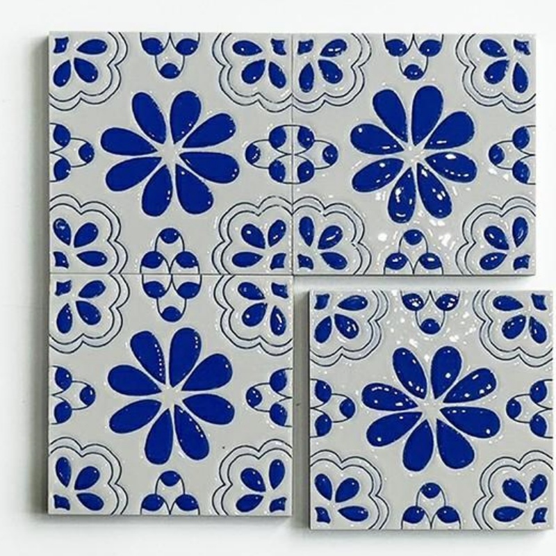 Blue Mix Multicolor Encaustic Art Pattern Warm Style Rustic Floor and Wall Tiles