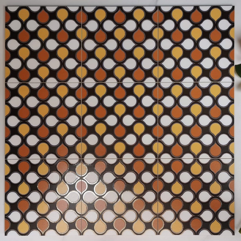 Orange Mix Multi-Color Flower Art Pattern Matte Finish Warm Style Rustic Floor and Wall Tile for House Decoration  200x200