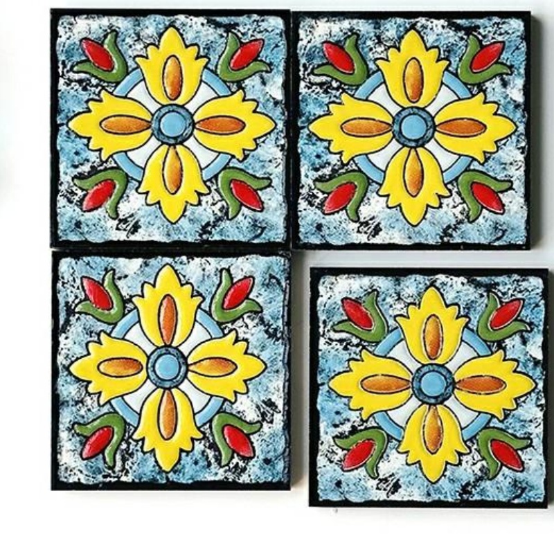 Blue Mix Multicolor Encaustic Art Pattern Warm Style Rustic Floor and Wall Tiles